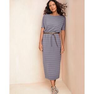 Garnet Hill Soft Stripe Midi Dress Boat Neck Dolman Sleeve Size Large